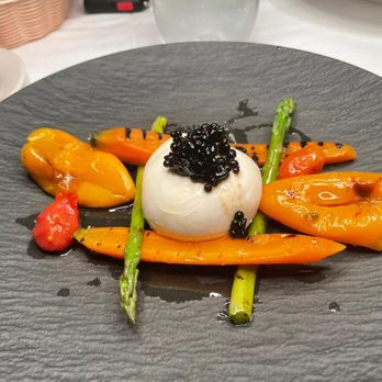 Il Professore Ristorante - Fresh burrata cheese served with baby grilled vegetables and balsamic pearl - Italian Near Me - Tequesta, Florida Il Professore Ristorante - Fresh burrata cheese served with baby grilled vegetables and balsamic pearl - Italian Near Me - Tequesta, Florida