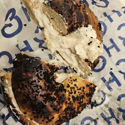 Burnt onion bagel with cream cheese Burnt onion bagel with cream cheese
