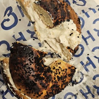 H&H Bagels - Burnt onion bagel with cream cheese - Bagels Near Me - New York, New York H&H Bagels - Burnt onion bagel with cream cheese - Bagels Near Me - New York, New York