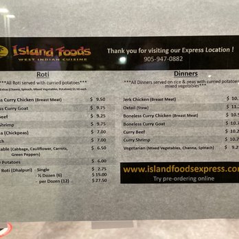 Island Foods Express - the menu for the restaurant - Caribbean Near Me - Markham, Ontario