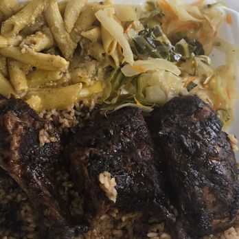 Jamaican Homestyle Grill - Jerk Chicken w/rice and peas.  Mac and cheese and cabbage medley. - Caribbean Near Me - Kenner, Louisiana