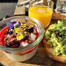 Little Woodpecker - Transformers breakfast platter (with coconut rice pudding, avocado toast, and OJ) for the win!