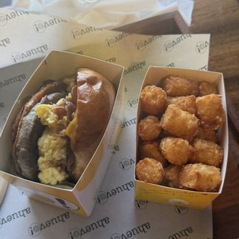 Ahuevo - Pork Sausage, Egg and Cheese.  Puffy Tots - Breakfast & Brunch Near Me - Chicago, Illinois