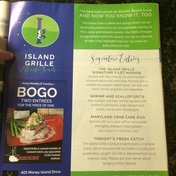 Island Grille - The ad that shows the signature entrees next to the bogo ad even though u can't get half of them on special! - American Near Me - Atlantic Beach, North Carolina Island Grille - The ad that shows the signature entrees next to the bogo ad even though u can't get half of them on special! - American Near Me - Atlantic Beach, North Carolina