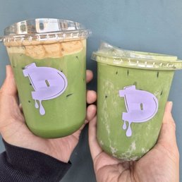 Okinawan Black Sugar Matcha (Left) and Strawberry Milk Matcha (Right)