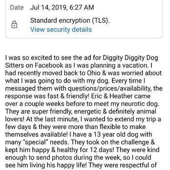 Diggity Diggity Dog Sitters - A review we received through our email!! Thank you for the kind words! - Pet Sitting Near Me Diggity Diggity Dog Sitters - A review we received through our email!! Thank you for the kind words! - Pet Sitting Near Me