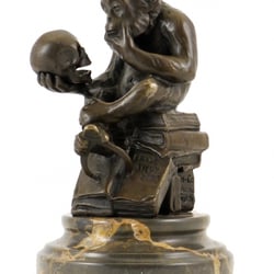 Kunst & Ambiente - Bronze Statue - Ape with Skull/Philosophizing Monkey, Rheinhold