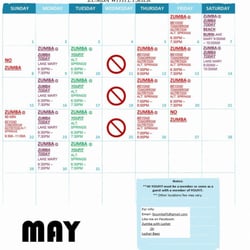 Zumba With Lysher - May's Schedule
