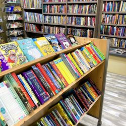 The Green Read - Children's section and overflow cart - soooo many kid's books to choose from!