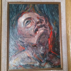 Alex Haley Gallery - A dying man w/ his aura flaming upward ready to leave his body. The feel of this work is very paranormal & other worldly.