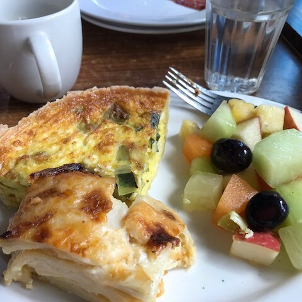 Le Coffee Shop - Goat cheese and leek quiche, scalloped potatoes & fresh fruit. Excellent! - Breakfast & Brunch Near Me - Temecula, California Le Coffee Shop - Goat cheese and leek quiche, scalloped potatoes & fresh fruit. Excellent! - Breakfast & Brunch Near Me - Temecula, California