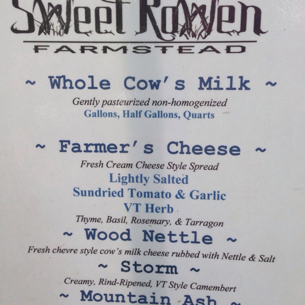 Sweet Rowen Farmstead - List of SR cheese offerings at the Farmers Market - Farmers Market Near Me - Irasburg, Vermont