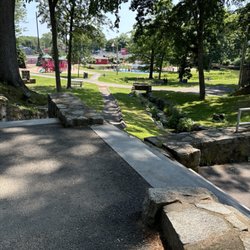 Long Brook Park - Walkway from fountain and pond to field, water pads and jungle gyms