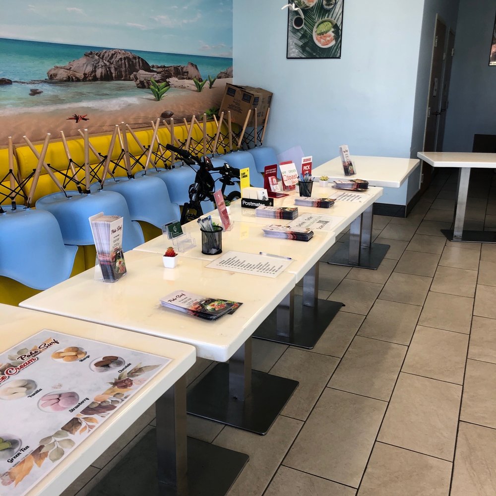 Poke Surf - a long table in a restaurant - Poke Near Me - Hampton, Virginia Poke Surf - a long table in a restaurant - Poke Near Me - Hampton, Virginia