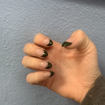 Angel's Nail - Green almond shaped French tips - Nail Salons Near Me - Angels Camp, California