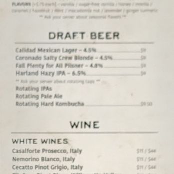 Second Nature - One side of the beverages menu - Breakfast & Brunch Near Me - San Diego, California