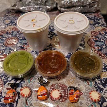 Taqueria El Zarape - consome cups with your salsas, guacamole, red and green salsa, they even give you candy for like a sweet dessert after you eat - Mexican Near Me - Tucson, Arizona Taqueria El Zarape - consome cups with your salsas, guacamole, red and green salsa, they even give you candy for like a sweet dessert after you eat - Mexican Near Me - Tucson, Arizona