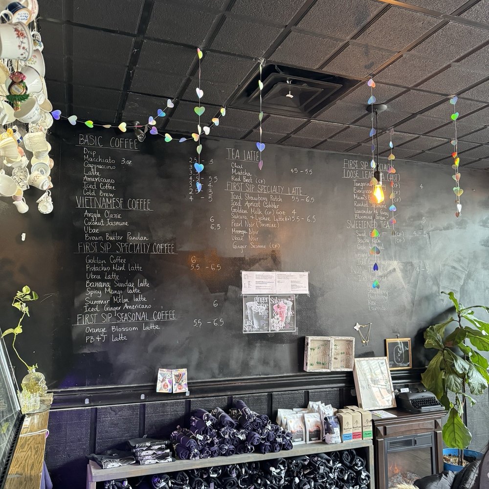First Sip Cafe - Menu/ entrance area - Coffee & Tea Near Me - Chicago, Illinois First Sip Cafe - Menu/ entrance area - Coffee & Tea Near Me - Chicago, Illinois