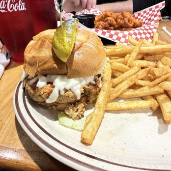 Moab Grill - The Salmon Mayo. A grilled salmon Patti with delicious fries. That thing was huge!!! - American Near Me - Moab, Utah
