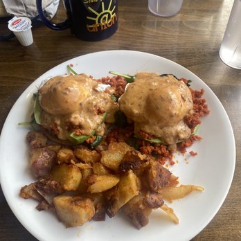 @Union - Chipotle chorizo eggs Benedict - Breakfast & Brunch Near Me - Allston, Massachusetts