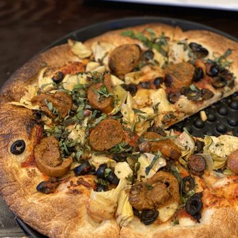 Destino's - 12" Build it Yourself Pizza vegan with impossible sausage - Pizza Near Me - Merced, California Destino's - 12" Build it Yourself Pizza vegan with impossible sausage - Pizza Near Me - Merced, California