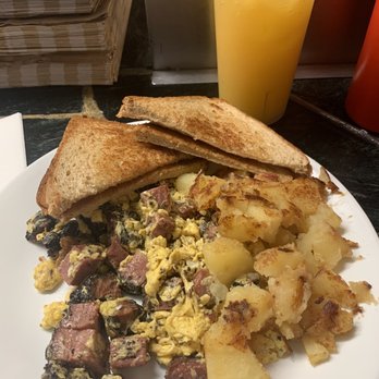 S&P - Pastrami and scrambled eggs with toast and orange drink - Sandwiches Near Me - New York, New York S&P - Pastrami and scrambled eggs with toast and orange drink - Sandwiches Near Me - New York, New York