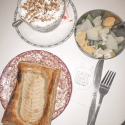Salt and Sugar - Apple cake, vanilla cappuccino and fruit bowl
