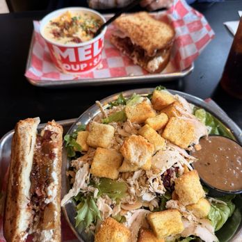 Tom & Chee - Pick 2- loaded potato soup, bacon goat & fig melt, and roasted chicken feta cranberry salad!!!! AMAZING FOOD & PRICES!! - Soup Near Me - Newport, Kentucky Tom & Chee - Pick 2- loaded potato soup, bacon goat & fig melt, and roasted chicken feta cranberry salad!!!! AMAZING FOOD & PRICES!! - Soup Near Me - Newport, Kentucky