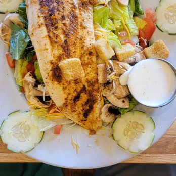 Latchstring Restaurant - Garden Salad w/baked trout - New American Near Me - Lead, South Dakota