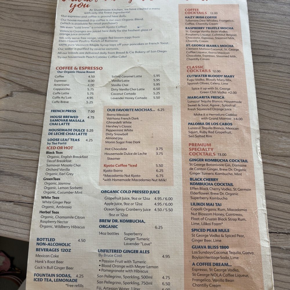 Shorehouse Kitchen - Menu - Coffee & Tea Near Me - La Jolla, California Shorehouse Kitchen - Menu - Coffee & Tea Near Me - La Jolla, California