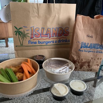 Islands Restaurant - Buffalo wings and a Maui burger w/fries - Sports Bars Near Me - Irvine, California