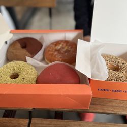 Old Ferry Donut - Clockwise: Tiramisu, Crème Brûlée, Sesame Onion, Raspberry & Butter Pistachio