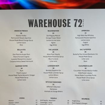Warehouse 72 - Cocktails menu as of 9/13/24 - American Near Me - Irvine, California Warehouse 72 - Cocktails menu as of 9/13/24 - American Near Me - Irvine, California