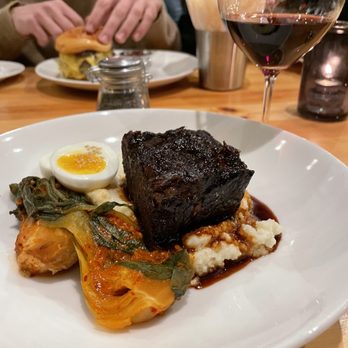 Bellwether - Short Rib w/ cheesy grits & kimchi:) How they make that perfect square???! - Cocktail Bars Near Me - Jacksonville, Florida Bellwether - Short Rib w/ cheesy grits & kimchi:) How they make that perfect square???! - Cocktail Bars Near Me - Jacksonville, Florida