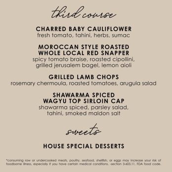 Abbalé - Shabbat dinner menu pt. 2 - Mediterranean Near Me - Miami Beach, Florida
