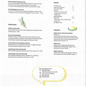 Plern Thai Cafe - Menu Updated - Thai Near Me - Lake Forest, California Plern Thai Cafe - Menu Updated - Thai Near Me - Lake Forest, California