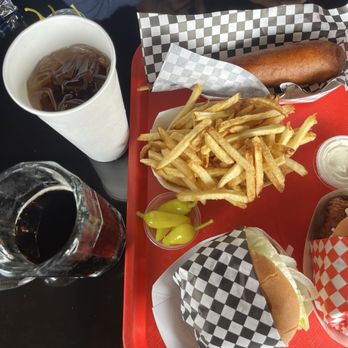 Joe Schmoe's - First timer spread with my dad. Corn dog burger chicken sandwich fries. Root beer. Come and eat this! - Ice Cream & Frozen Yogurt Near Me - Cypress, California