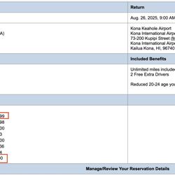 Discount Hawaii Car Rental - The original reservation, note the late fee