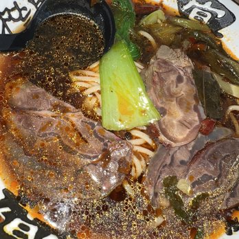 YU Noodles - N4 - Sichuan Beef Noodle Soup - Broth full of flavor.. but beef slices were extremely tough. - Ramen Near Me - Columbia, South Carolina YU Noodles - N4 - Sichuan Beef Noodle Soup - Broth full of flavor.. but beef slices were extremely tough. - Ramen Near Me - Columbia, South Carolina