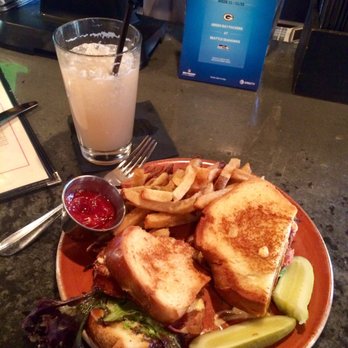 Brookland's Finest - Chicken Club with Cheddar, Red Pepper Aioli and Hand-cut Fries, and Peach Soda w/Ginger Ale to wash it all done with - New American Near Me - Washington, DC, District of Columbia