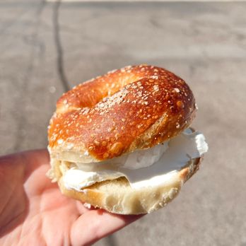 Bagelfeld's - salt bagel with plain cream cheese - Bagels Near Me - Phoenix, Arizona