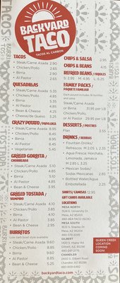 Menu photo 3 Backyard Taco Chandler, AZ