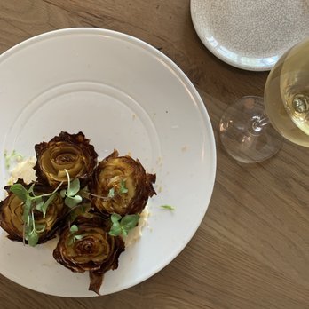 Lyla Lila - Crispy Artichokes with glass of Old Love wine - Italian Near Me - Atlanta, Georgia Lyla Lila - Crispy Artichokes with glass of Old Love wine - Italian Near Me - Atlanta, Georgia