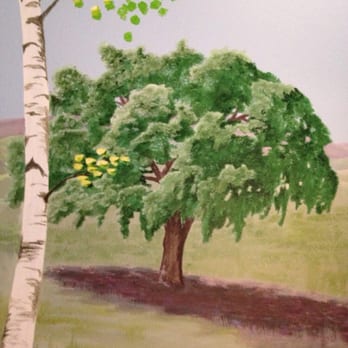 Working Artist Decorating - Close up of oak tree in bedroom mural. - Painters Near Me - Sacramento, California Working Artist Decorating - Close up of oak tree in bedroom mural. - Painters Near Me - Sacramento, California
