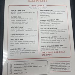 A Nice Restaurant - Lunch menu - lunch only served on weekdays