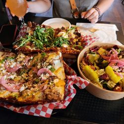 Tomlin Subdivision - Carnita pizza, potato pizza (not the perogi one!), Greek salad