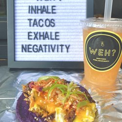 WEH? Asian Fusion - Longanisa breakfast taco on a ube corn tortilla and cantaloupe juice to start your day!