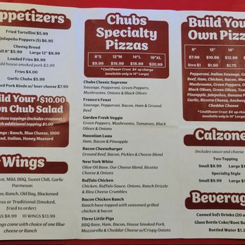 Chubs Pizza & BBQ - Menu - Pizza Near Me - Lillian, Alabama Chubs Pizza & BBQ - Menu - Pizza Near Me - Lillian, Alabama