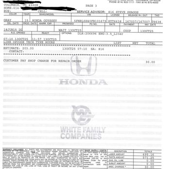 Hugh White Honda - Invoice Page 3 - Auto Repair Near Me - Columbus, Ohio Hugh White Honda - Invoice Page 3 - Auto Repair Near Me - Columbus, Ohio