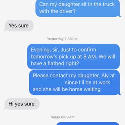 Central Towing - The confirmation text CONFIRMING THE NIGHT BEFORE the time to pick up, and the humble read receipt